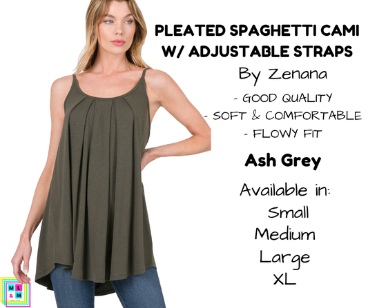 Pleated Spaghetti Strap Cami - Ash Grey