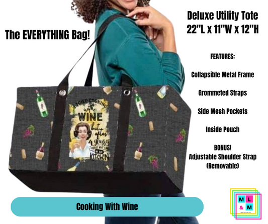 Cooking With Wine Collapsible Tote