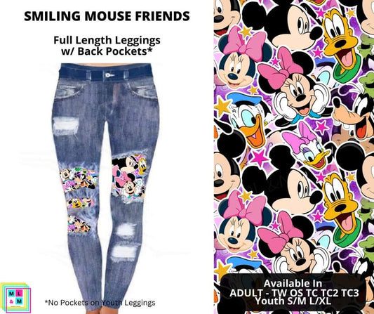Smiling Mouse Friends Faux Denim Full Length Peekaboo Leggings