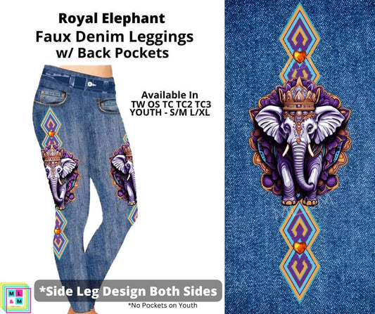Royal Elephant Full Length Faux Denim w/ Side Leg Designs