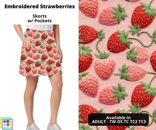 Embroidered Strawberries Skort