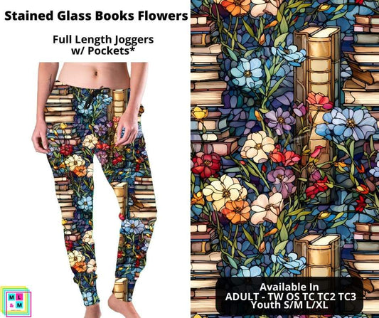 Stained Glass Books Flowers Joggers