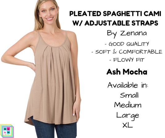 Pleated Spaghetti Strap Cami - Ash Mocha