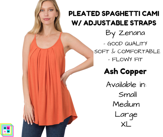 Pleated Spaghetti Strap Cami - Ash Copper
