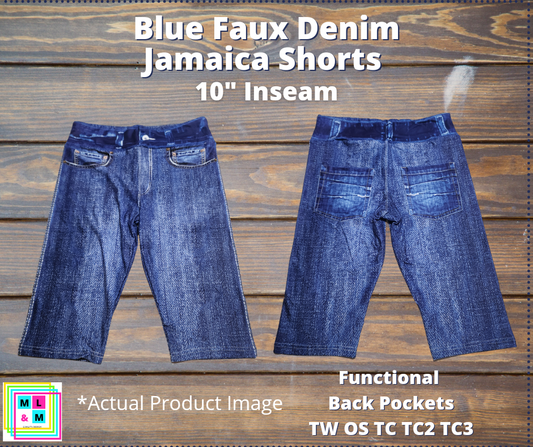 Blue Faux Denim 10" Jamaica Shorts