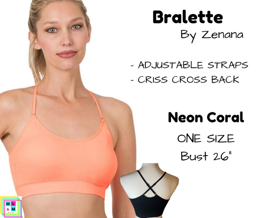 Cross Back Bralette - Neon Coral