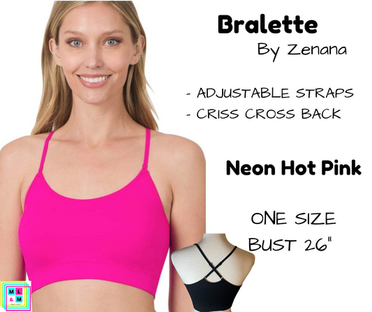 Cross Back Bralette - Neon Hot Pink