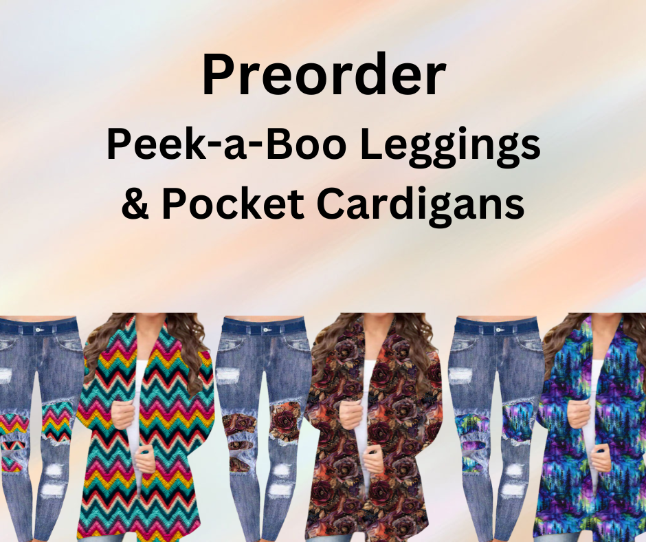 Preorder! Closes 10/28. ETA Dec. Run #234 Faux Denim Peekaboo Leggings & Cardigans