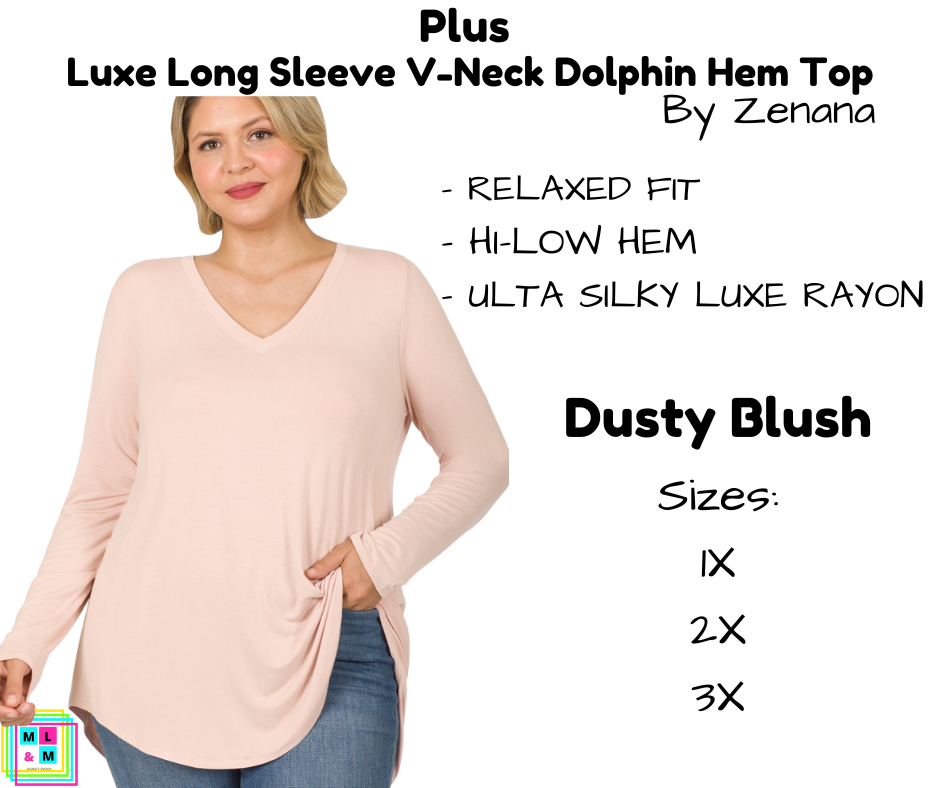 PLUS Luxe Long Sleeve V-Neck Dolphin Hem Top - Dusty Blush