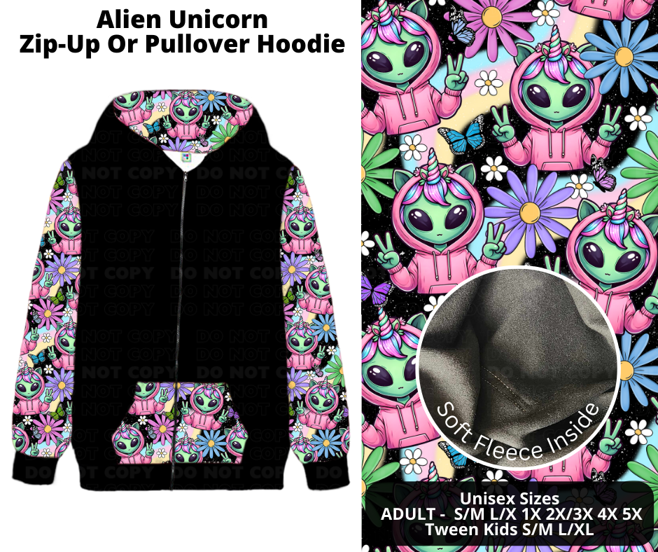 Preorder! Closes 11/21. ETA Jan. Alien Unicorn Zip-Up or Pullover Hoodie