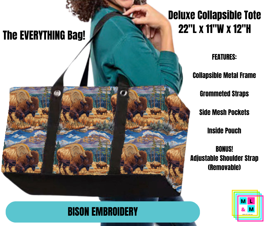 Bison Embroidery Collapsible Tote