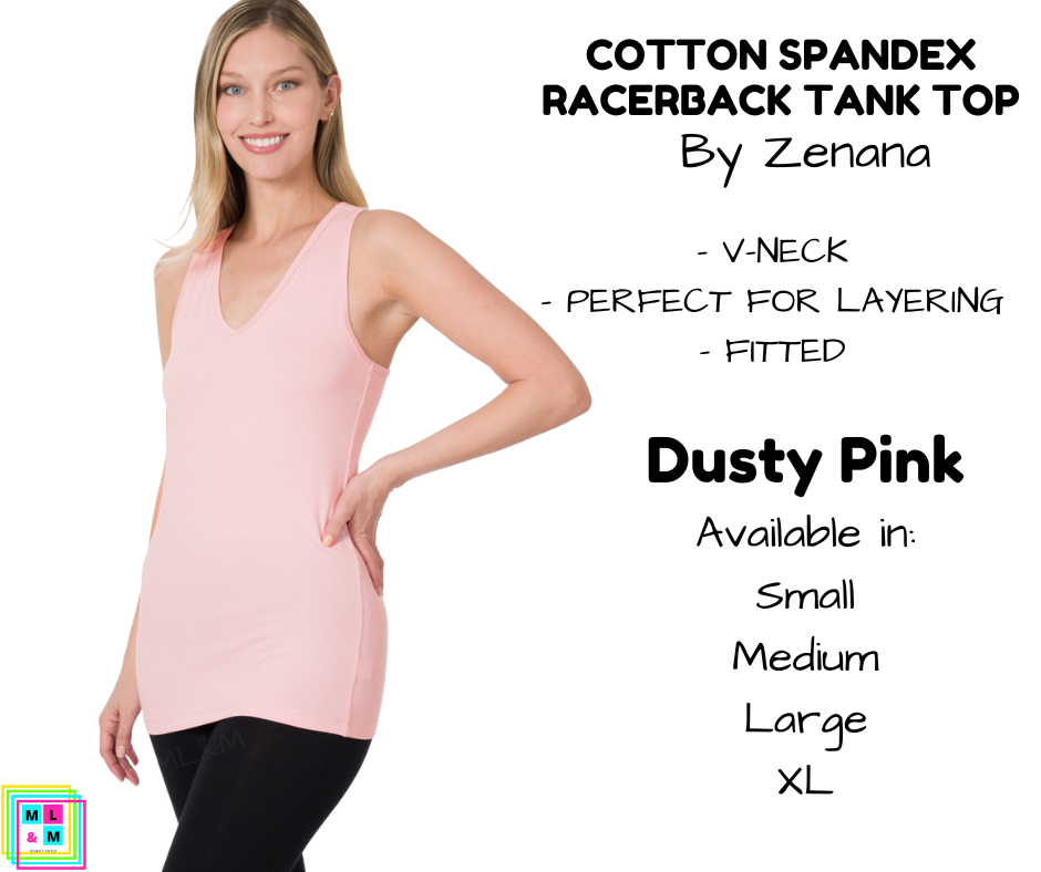 Cotton Spandex Racerback Tank - Dusty Pink