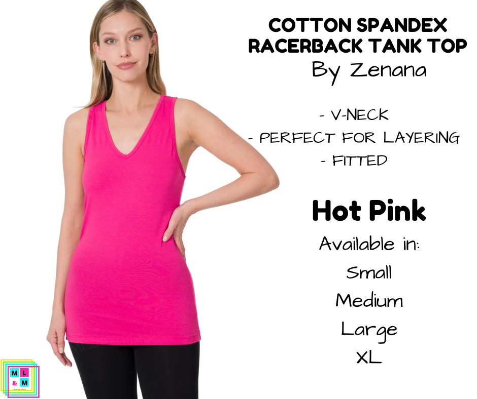 Cotton Spandex Racerback Tank - Hot Pink