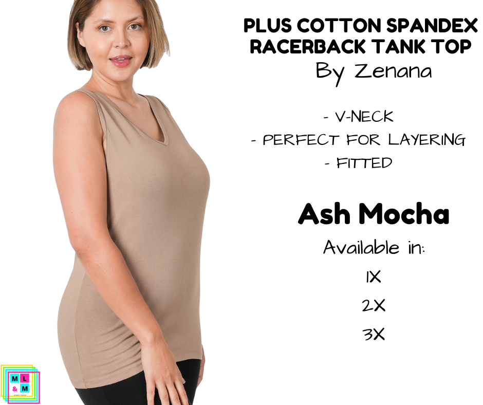 PLUS Cotton Spandex Racerback Tank - Ash Mocha