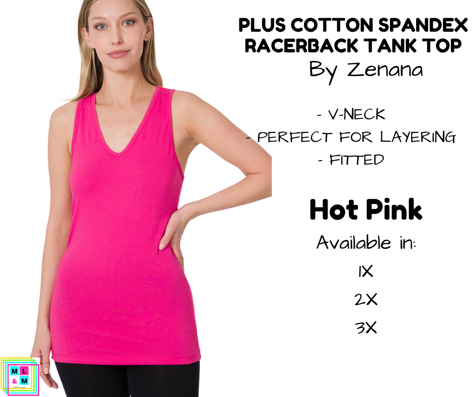 PLUS Cotton Spandex Racerback Tank - Hot Pink