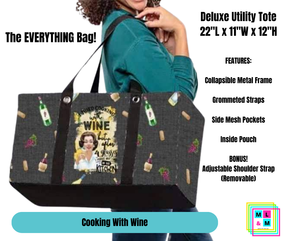 Cooking With Wine Collapsible Tote