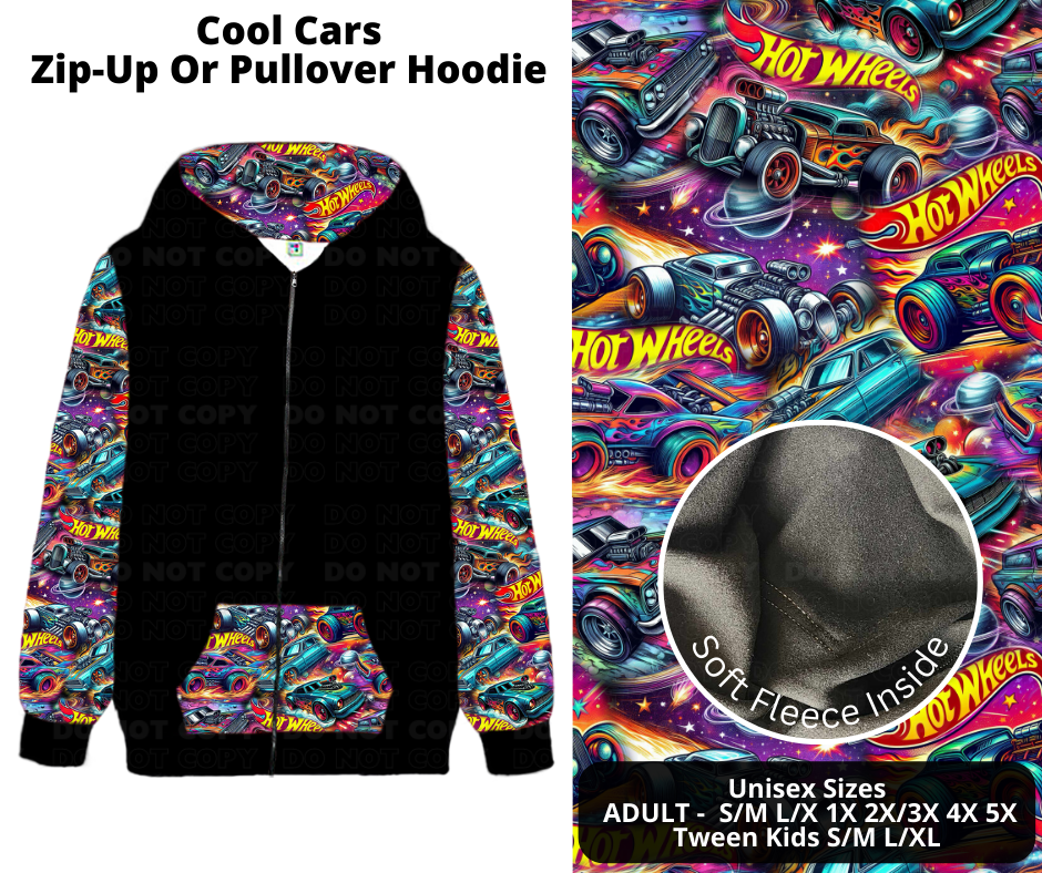 Preorder! Closes 11/27. ETA Feb. Cool Cars Zip-Up or Pullover Hoodie