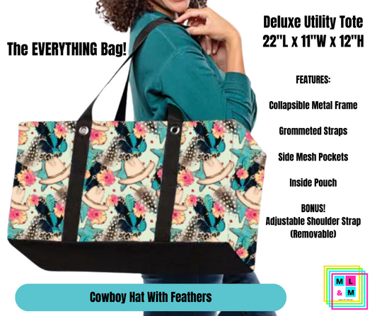 Cowboy Hat w/ Feathers Collapsible Tote