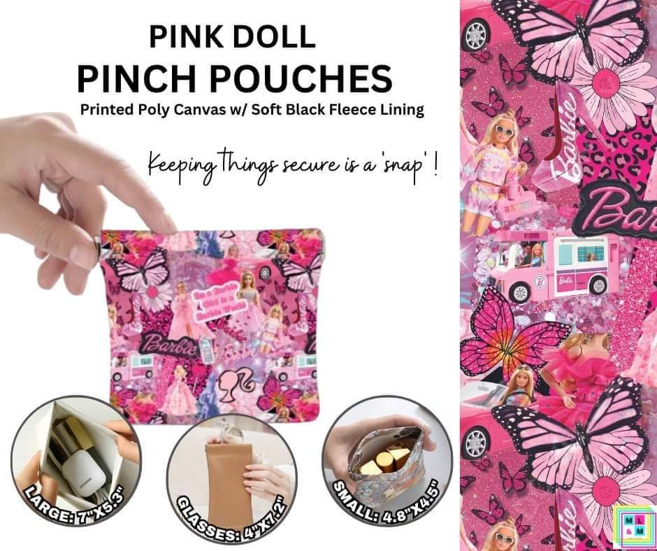 Pink Doll Pinch Pouches in 3 Sizes