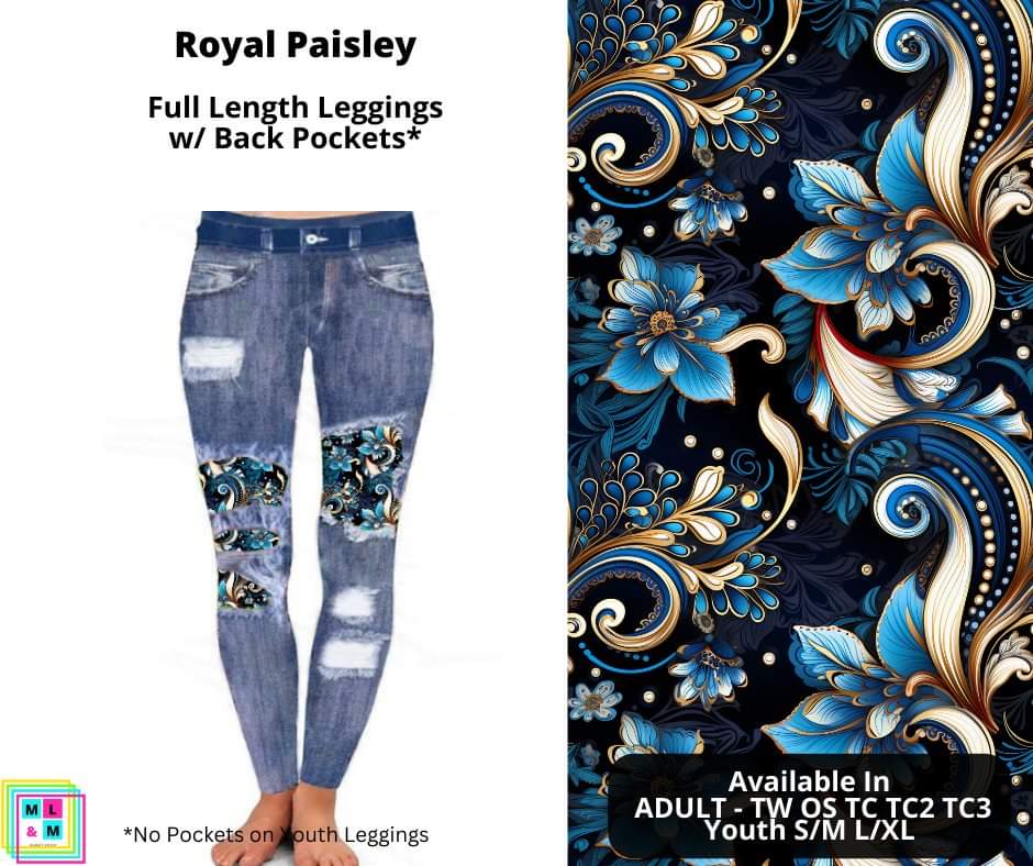 Royal Paisley Faux Denim Full Length Peekaboo Leggings