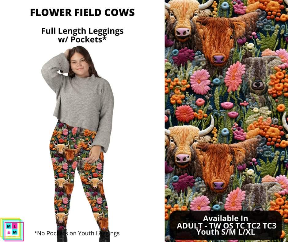 Flower Field Cows Full Length Leggings w/ Pockets