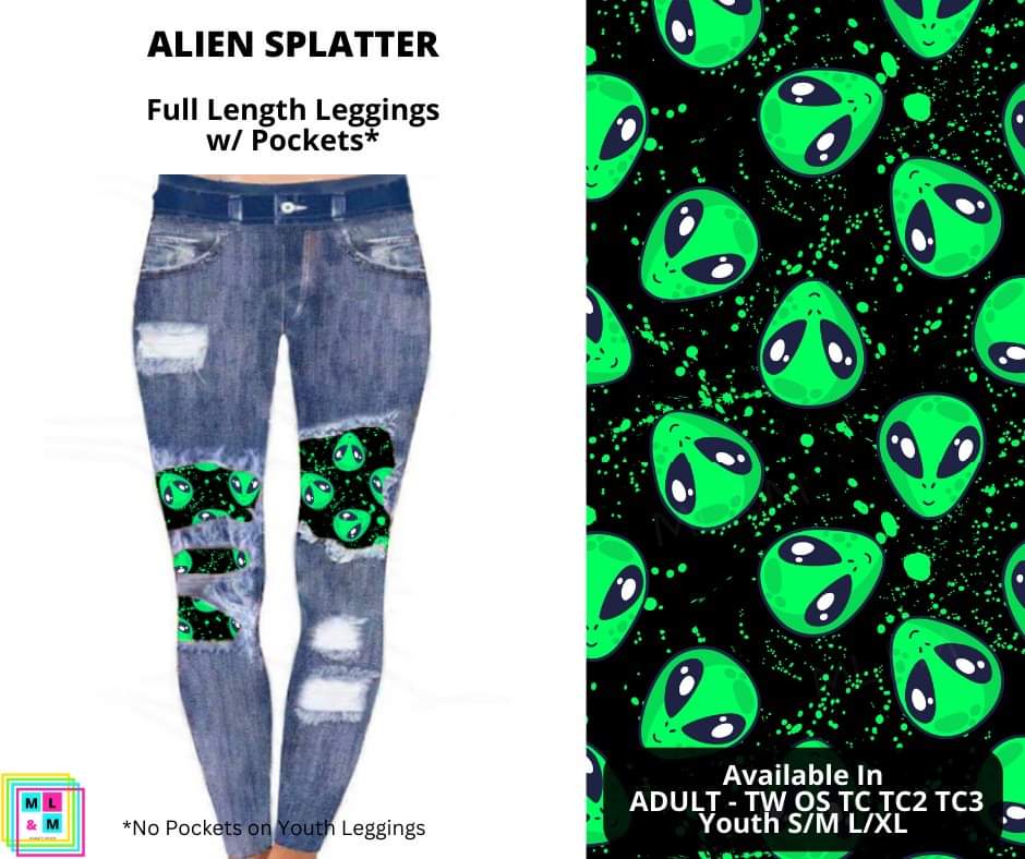 Alien Splatter Faux Denim Full Length Peekaboo Leggings
