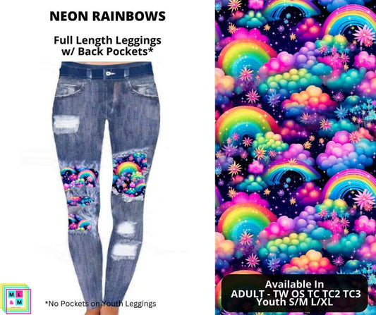Neon Rainbows Faux Denim Full Length Peekaboo Leggings