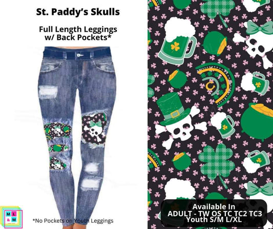 St Paddy's Skulls Faux Denim Full Length Peekaboo Leggings