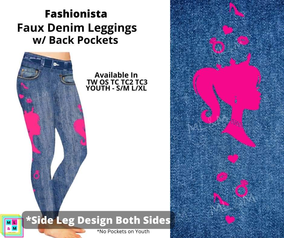 Fashionista Full Length Faux Denim w/ Side Leg Designs