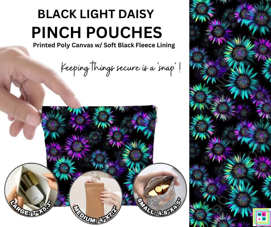 Black Light Daisy Pinch Pouches