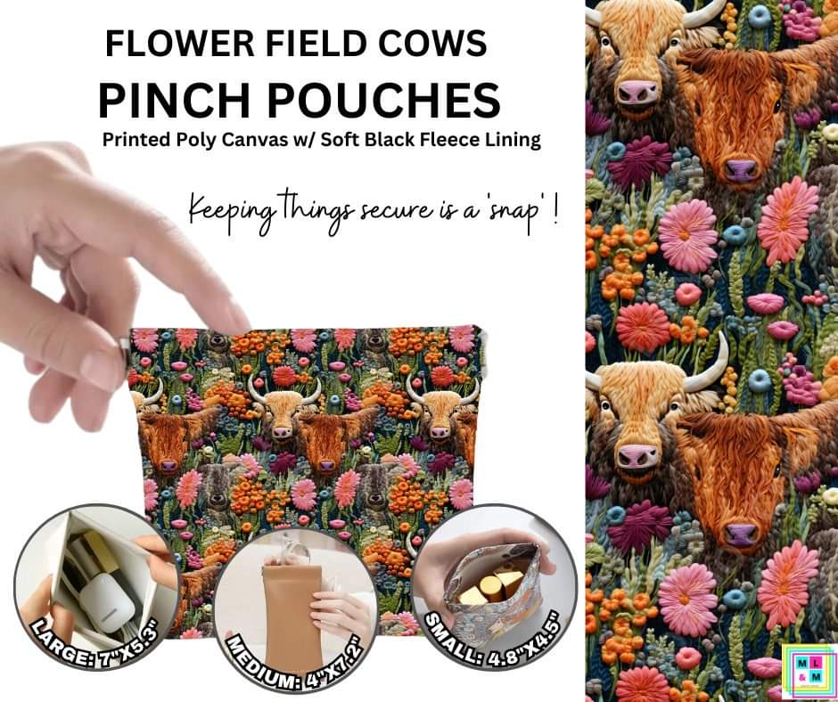 Flower Field Cows Pinch Pouches