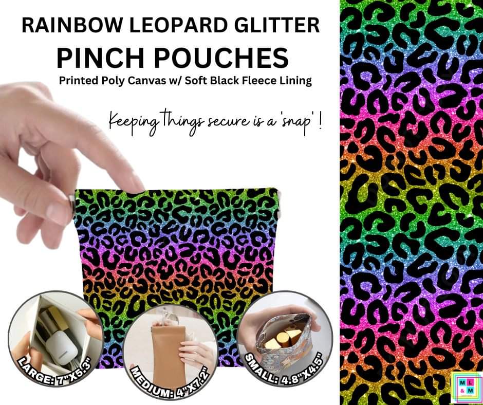 Rainbow Leopard Glitter Pinch Pouches