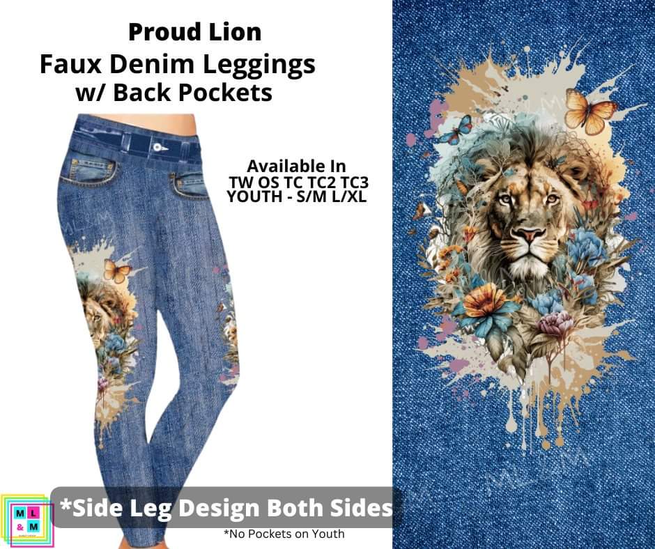 Proud Lion Full Length Faux Denim w/ Side Leg Designs