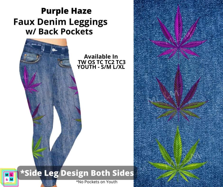 Purple Haze Full Length Faux Denim w/ Side Leg Designs
