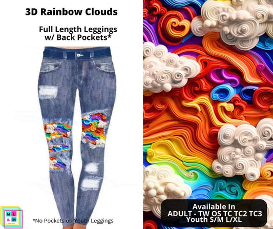 3D Rainbow Clouds Faux Denim Full Length Peekaboo Leggings