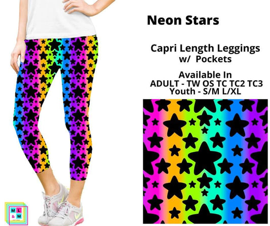 Neon Stars Capri Length w/ Pockets