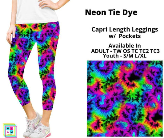 Neon Tie Dye Capri Length w/ Pockets
