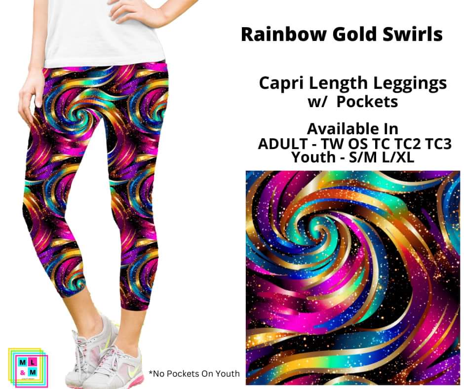 Rainbow Gold Swirls Capri Length w/ Pockets