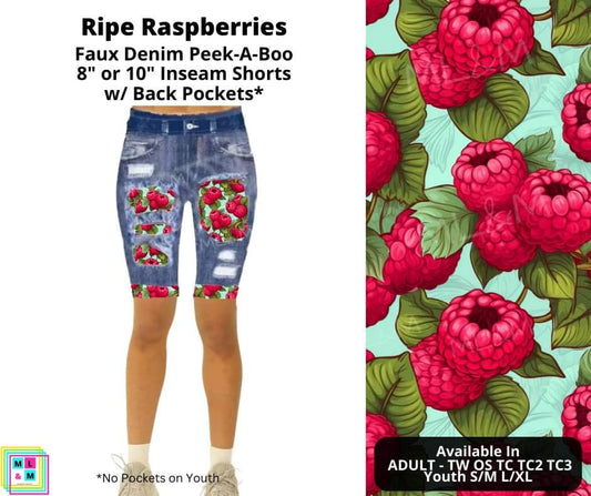 Ripe Raspberries Faux Denim Shorts