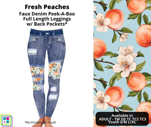 Fresh Peaches Faux Denim Full Length Peekaboo Leggings