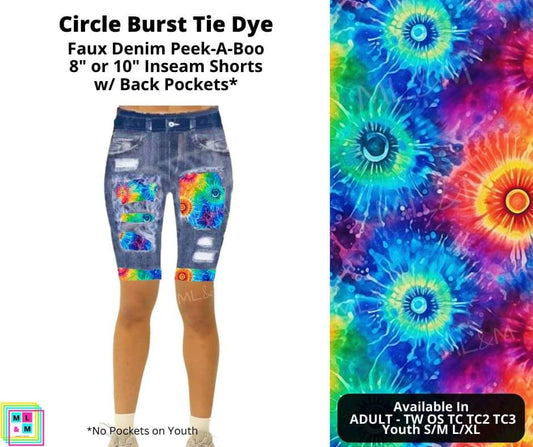 Circle Burst Tie Dye Faux Denim Shorts