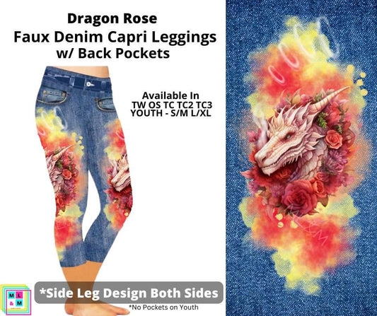 Dragon Rose Capri Faux Denim w/ Side Leg Designs