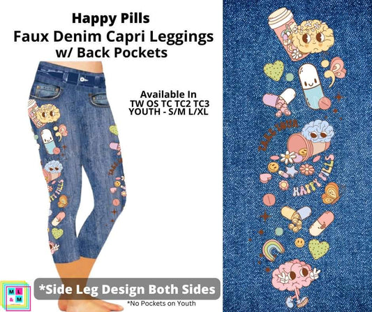 Happy Pills Capri Faux Denim w/ Side Leg Designs