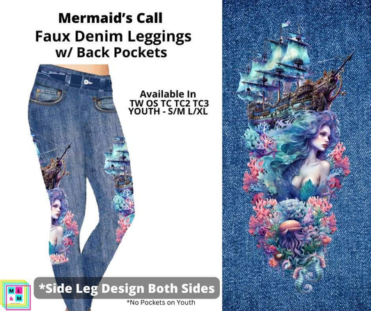 Mermaid's Call Full Length Faux Denim w/ Side Leg Designs