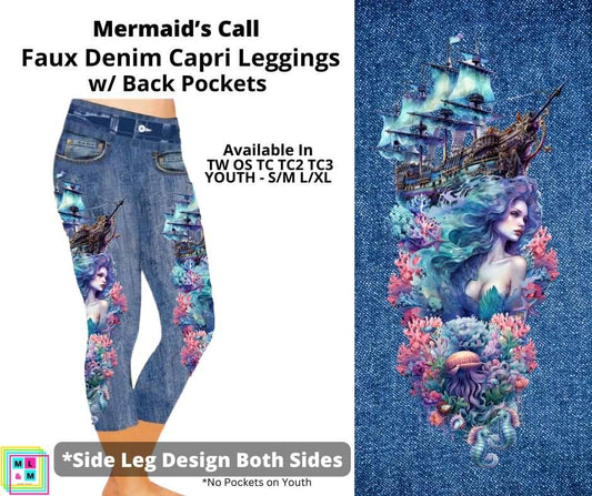 Mermaid's Call Capri Faux Denim w/ Side Leg Designs