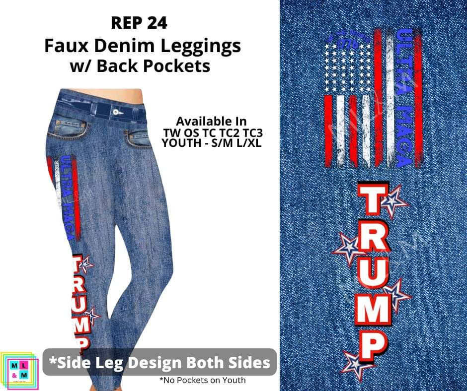 Rep 24 Full Length Faux Denim w/ Side Leg Designs