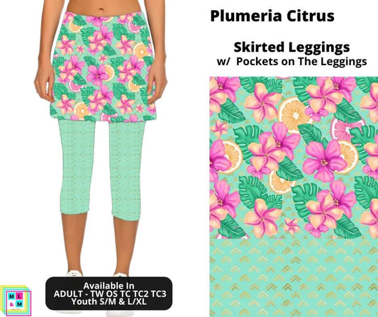 Plumeria Citrus Skirted Capri Length Leggings w/ Pockets