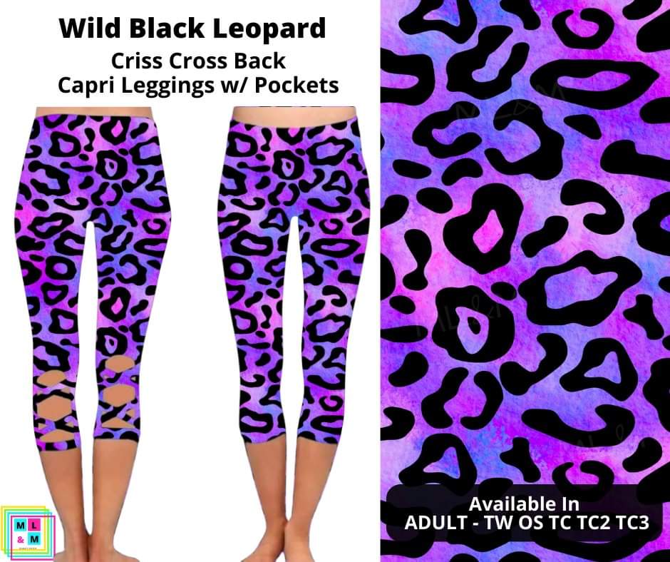 Wild Black Leopard Criss Cross Capri w/ Pockets