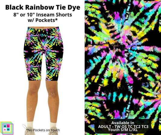 Black Rainbow Tie Dye Shorts w/ Pockets