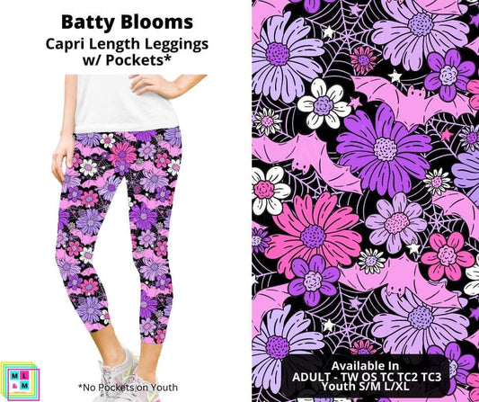 Batty Blooms Capri Length Leggings w/ Pockets